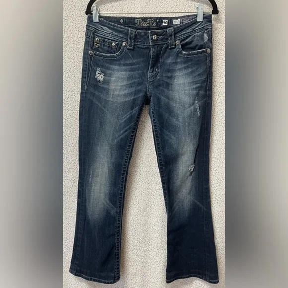 Miss Me Womens Blue Jeans Denim JP5123 Boot Cut Embellished Bling Pants | 30