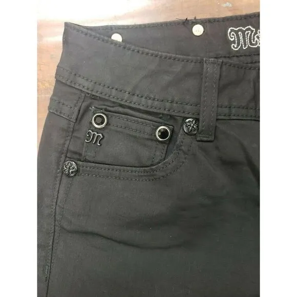 MISS ME WOMENS BLACK DENIM JEANS CLASSIC EMBELLISHED DESIGN SIZE 27 INSEAM 33