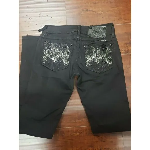 MISS ME WOMENS BLACK DENIM JEANS CLASSIC EMBELLISHED DESIGN SIZE 27 INSEAM 33