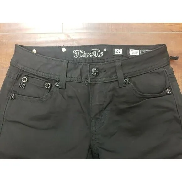 MISS ME WOMENS BLACK DENIM JEANS CLASSIC EMBELLISHED DESIGN SIZE 27 INSEAM 33