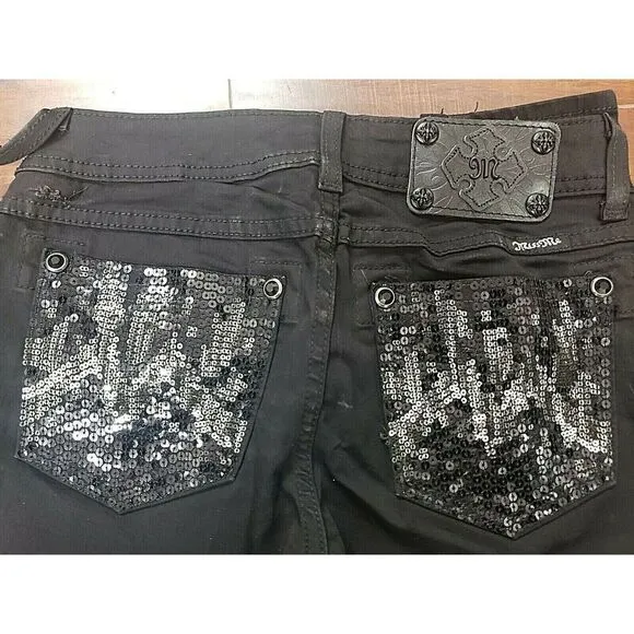 MISS ME WOMENS BLACK DENIM JEANS CLASSIC EMBELLISHED DESIGN SIZE 27 INSEAM 33