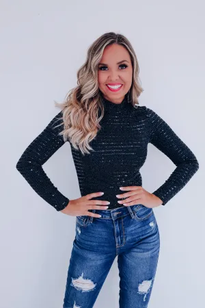 Molly Metallic Bodysuit - Black