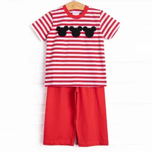Mouse Ear Magic Applique Pant Set, Red Stripe
