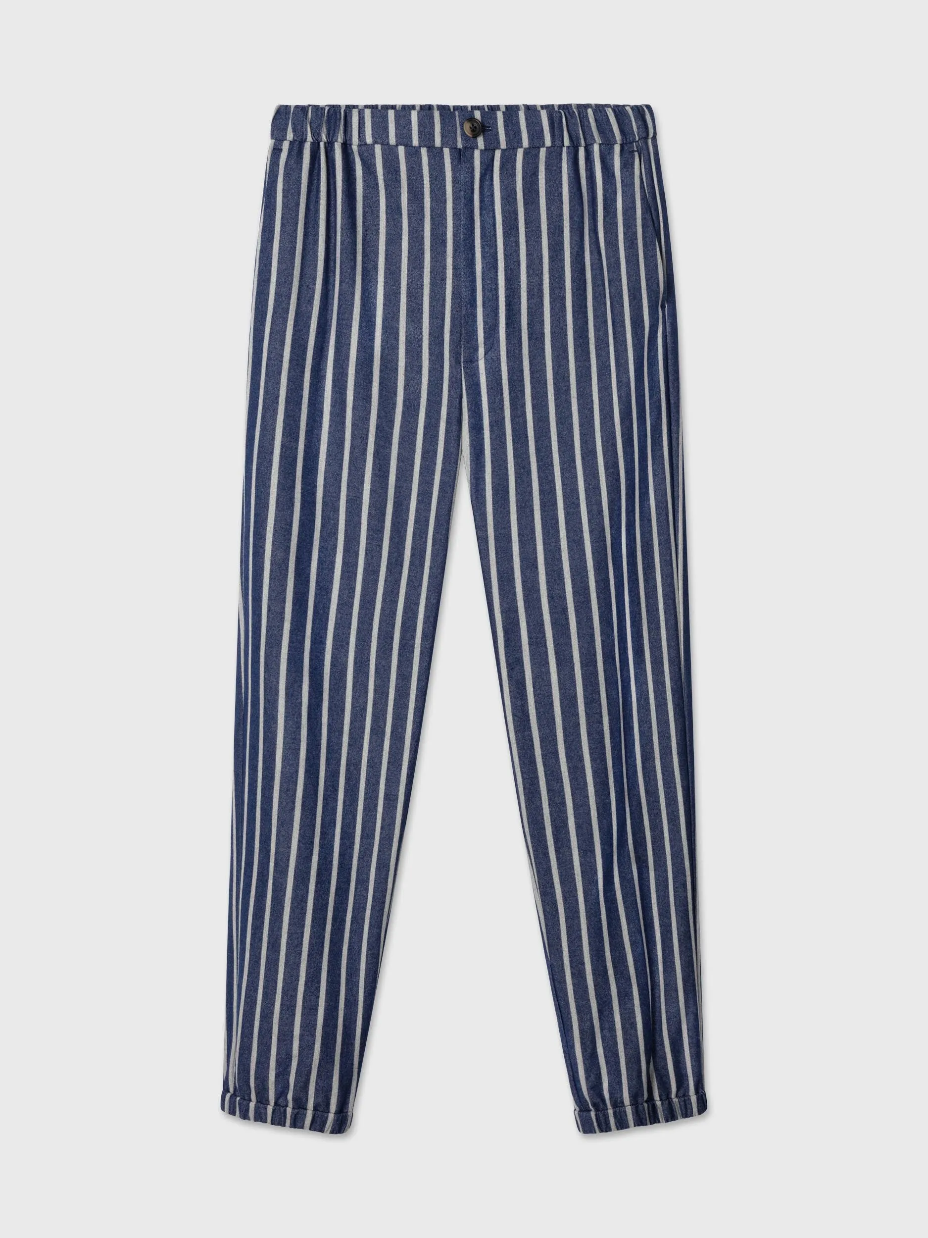 Navy and White Striped Elastic Waist Trousers