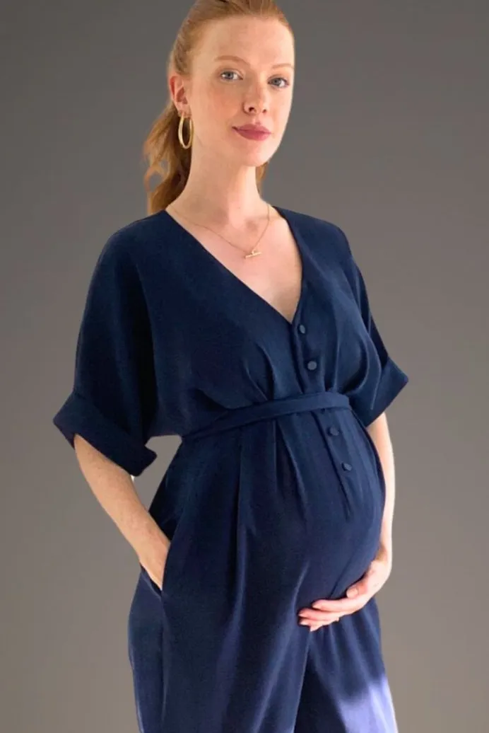 Navy maternity and breastfeeding jumpsuit