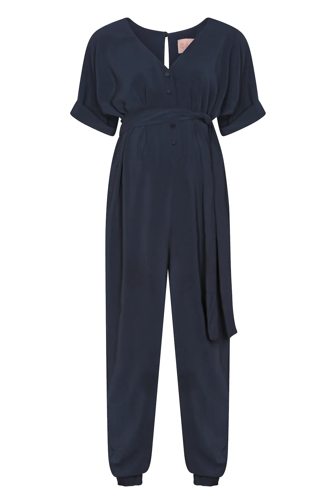 Navy maternity and breastfeeding jumpsuit