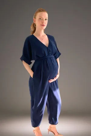 Navy maternity and breastfeeding jumpsuit