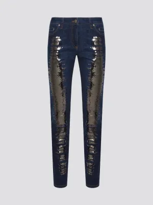 Navy Sequin Embellished Jeans