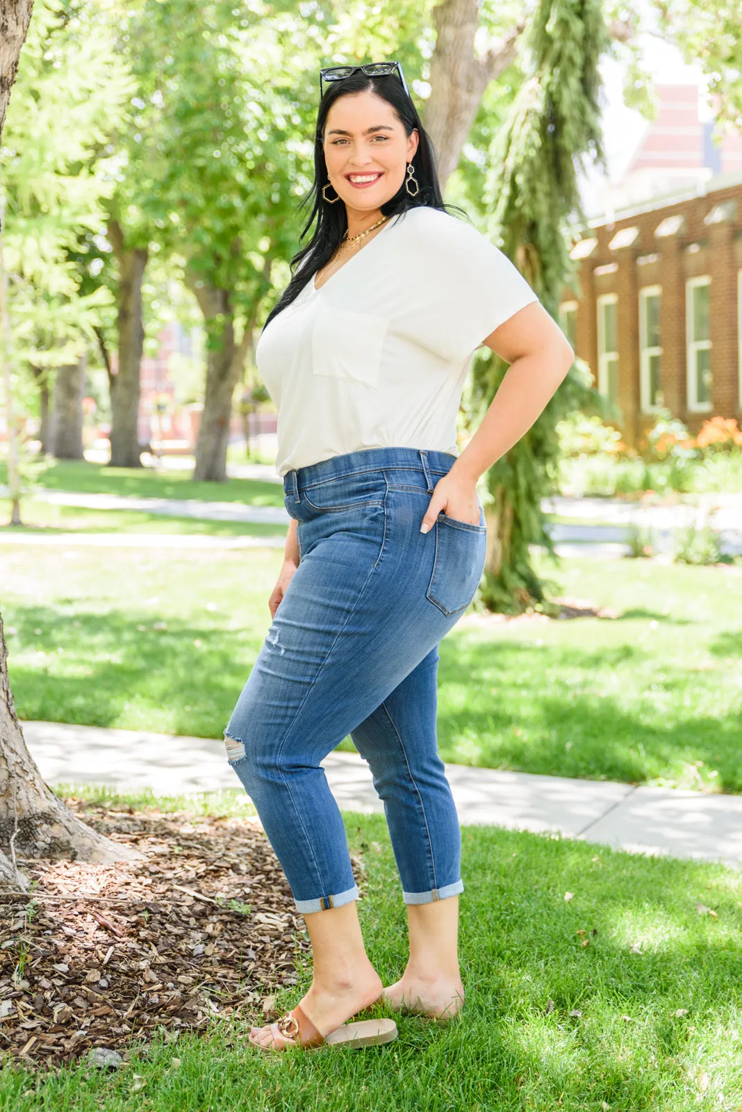 Nikki Mid-Rise Destroyed Boyfriend Jeggings by Judy Blue