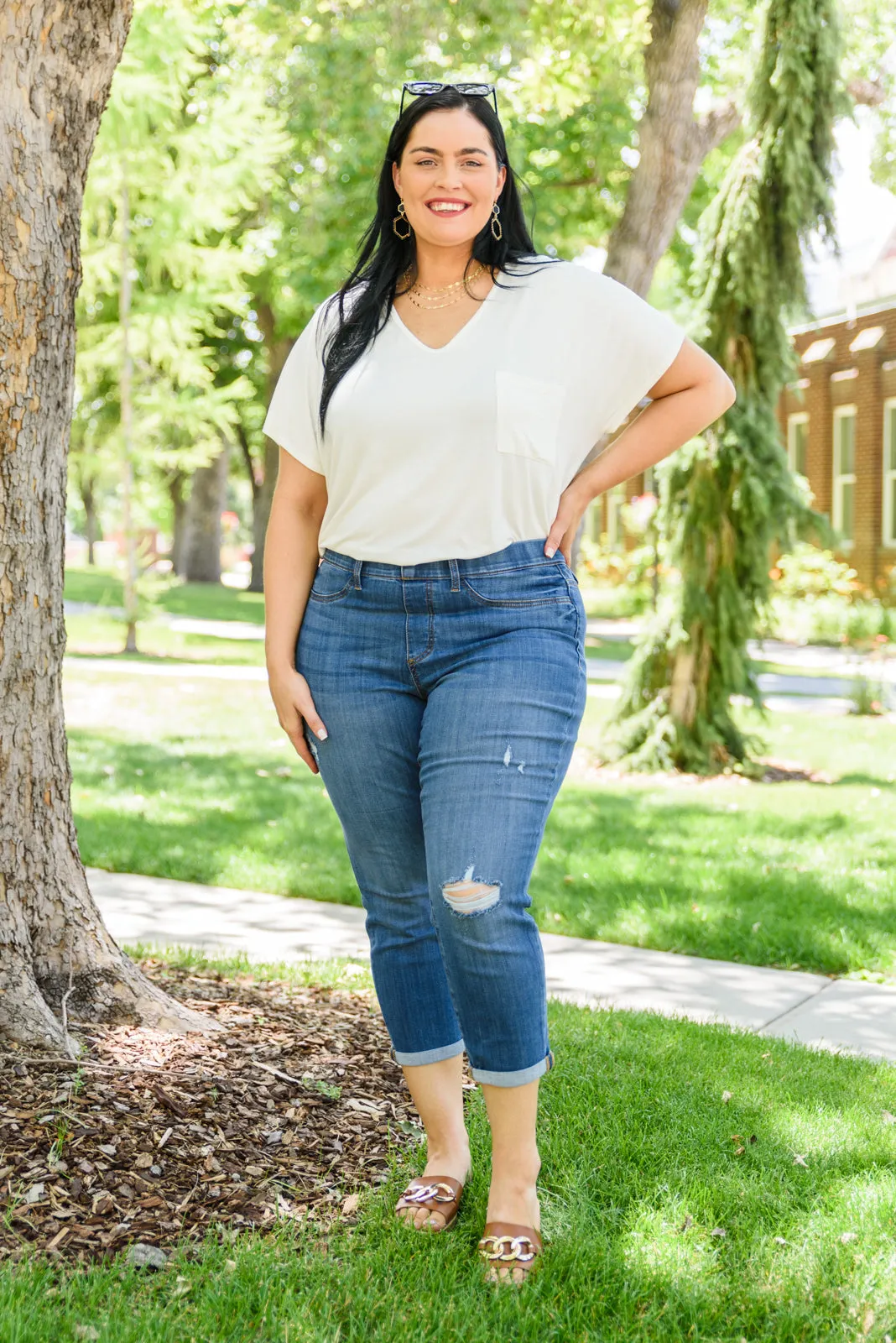 Nikki Mid-Rise Destroyed Boyfriend Jeggings by Judy Blue