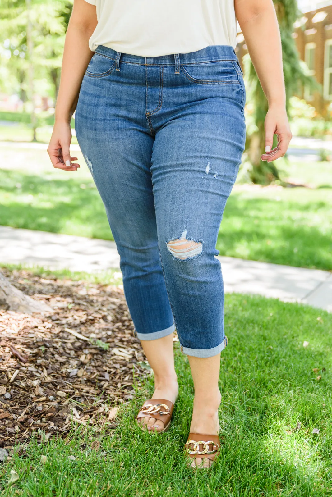 Nikki Mid-Rise Destroyed Boyfriend Jeggings by Judy Blue