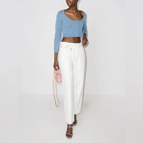 NWT $200 Reformation Nathalia Crystal beaded Wool‎ Cardigan wool cashmere blue