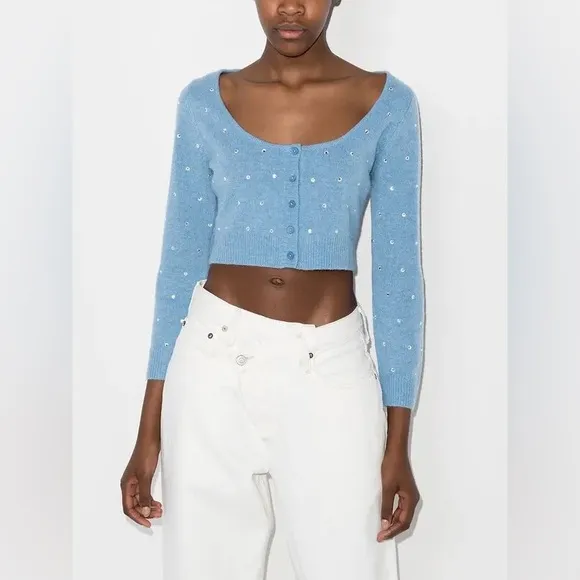 NWT $200 Reformation Nathalia Crystal beaded Wool‎ Cardigan wool cashmere blue