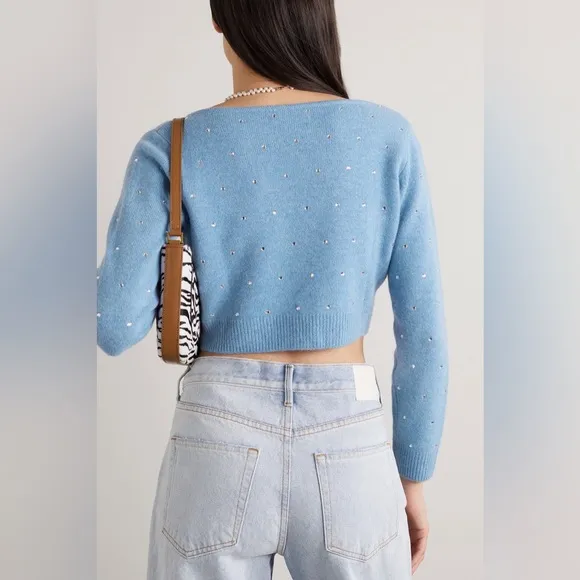 NWT $200 Reformation Nathalia Crystal beaded Wool‎ Cardigan wool cashmere blue