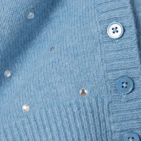 NWT $200 Reformation Nathalia Crystal beaded Wool‎ Cardigan wool cashmere blue