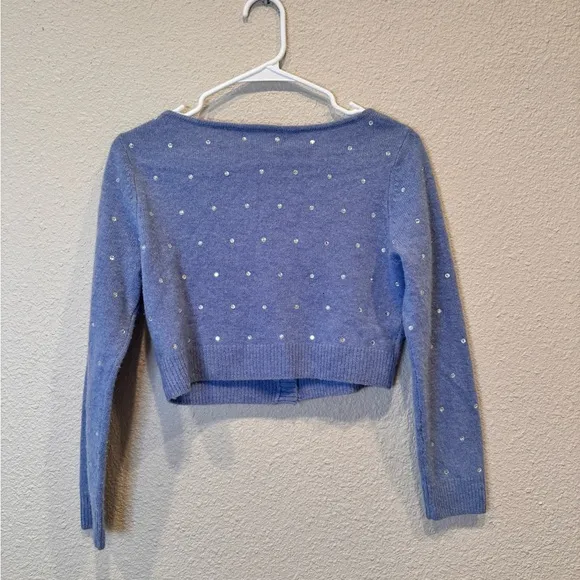 NWT $200 Reformation Nathalia Crystal beaded Wool‎ Cardigan wool cashmere blue