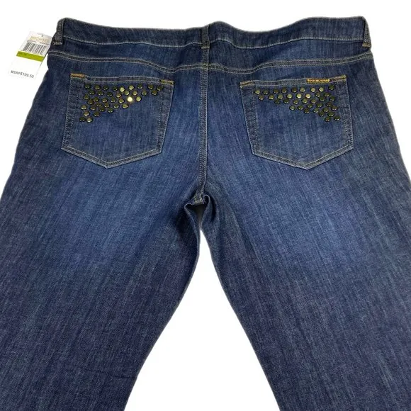 NWT Michael Kors Jeans Size 14 Studded 40 x 33 Medium Wash Embellished Mid‎ Rise