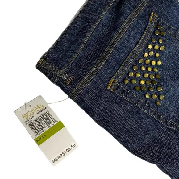 NWT Michael Kors Jeans Size 14 Studded 40 x 33 Medium Wash Embellished Mid‎ Rise