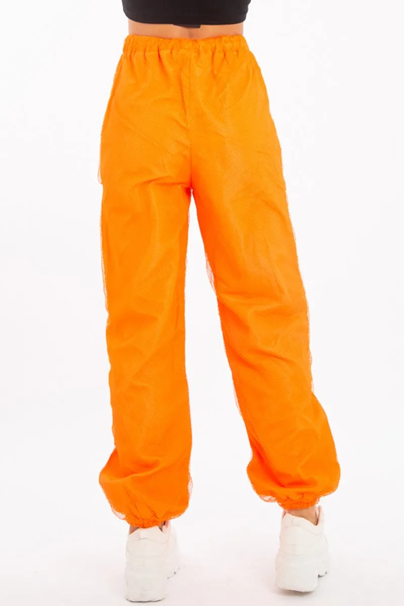 Orange Fishnet Cuffed Joggers - Ryia