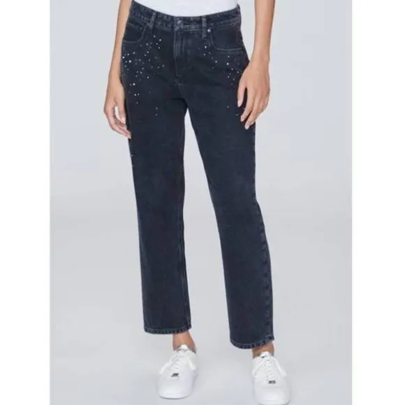 Paige Black Quartz Noella Straight Leg Boyfriend Jeans Size 32