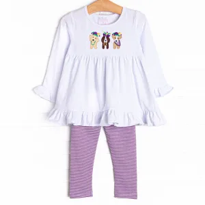 Parade Pups Applique Legging Set, Purple