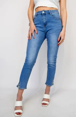 Pearl Embellished Hem Jeans