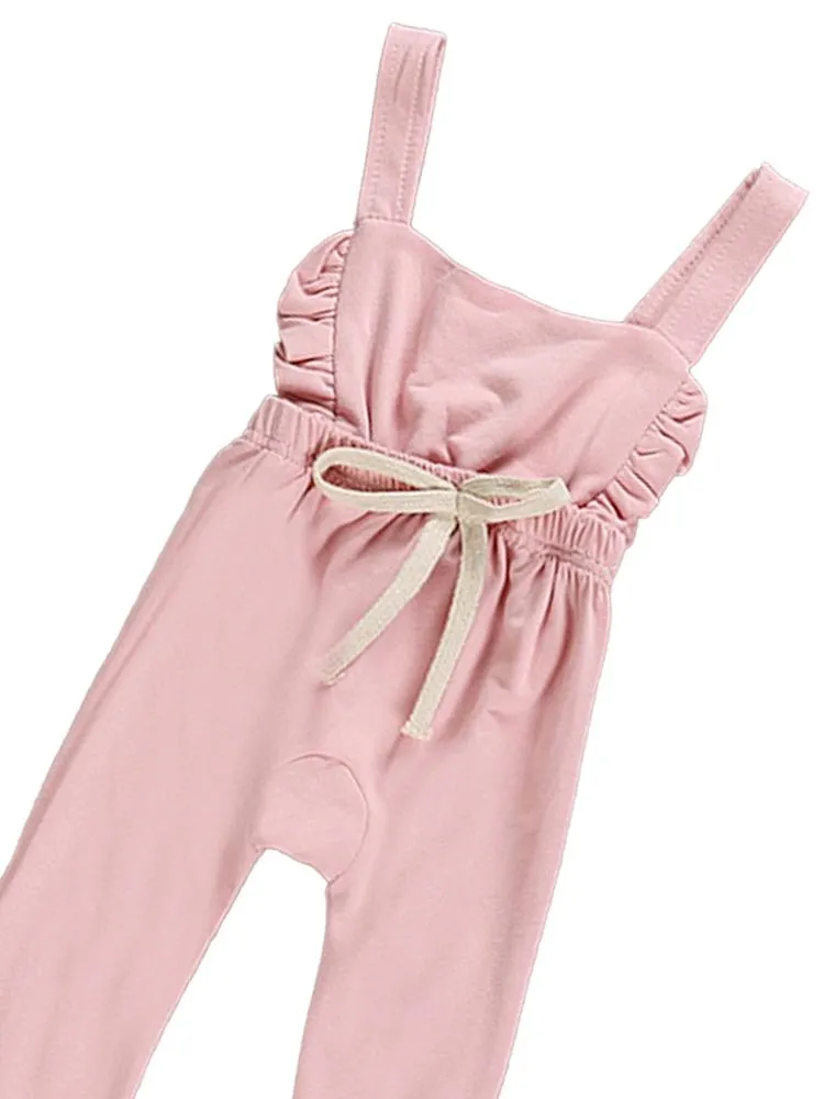 Pink Frill & Shoelace Tie Dungarees Girls Playsuit