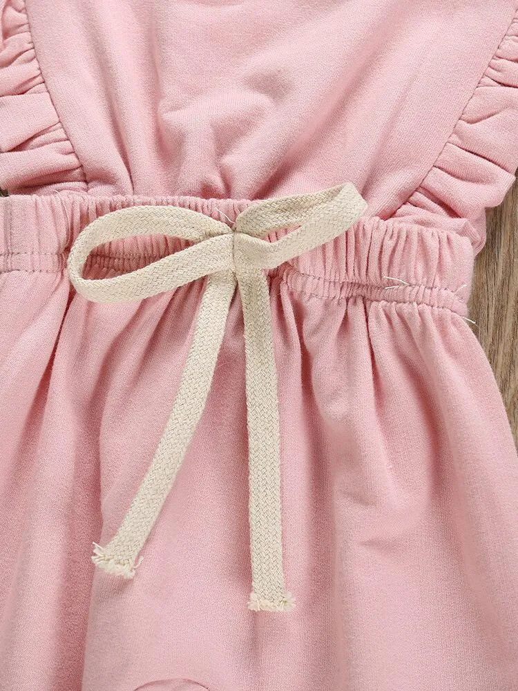 Pink Frill & Shoelace Tie Dungarees Girls Playsuit