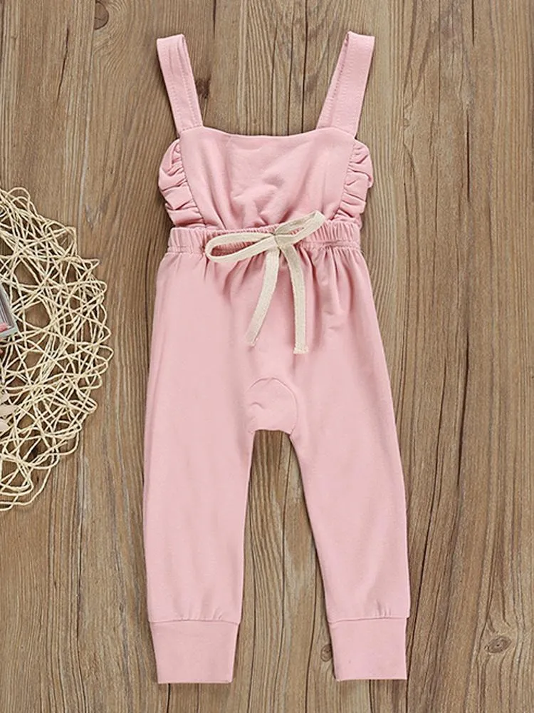 Pink Frill & Shoelace Tie Dungarees Girls Playsuit