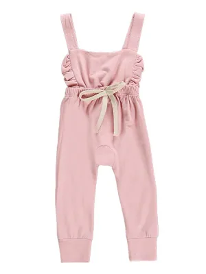 Pink Frill & Shoelace Tie Dungarees Girls Playsuit
