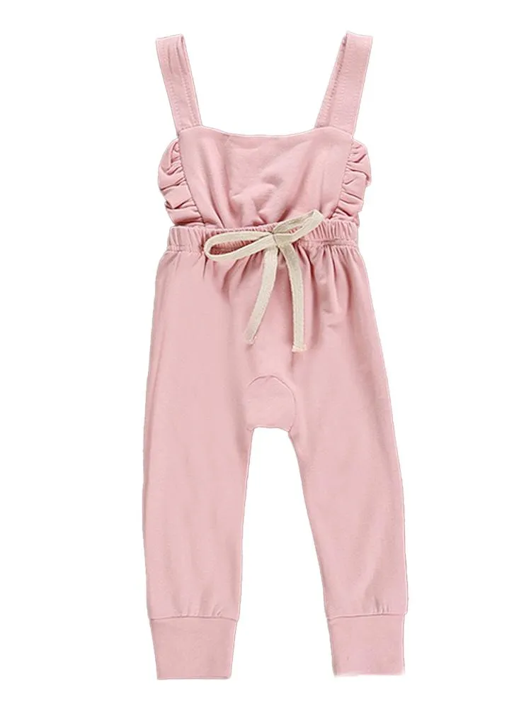 Pink Frill & Shoelace Tie Dungarees Girls Playsuit