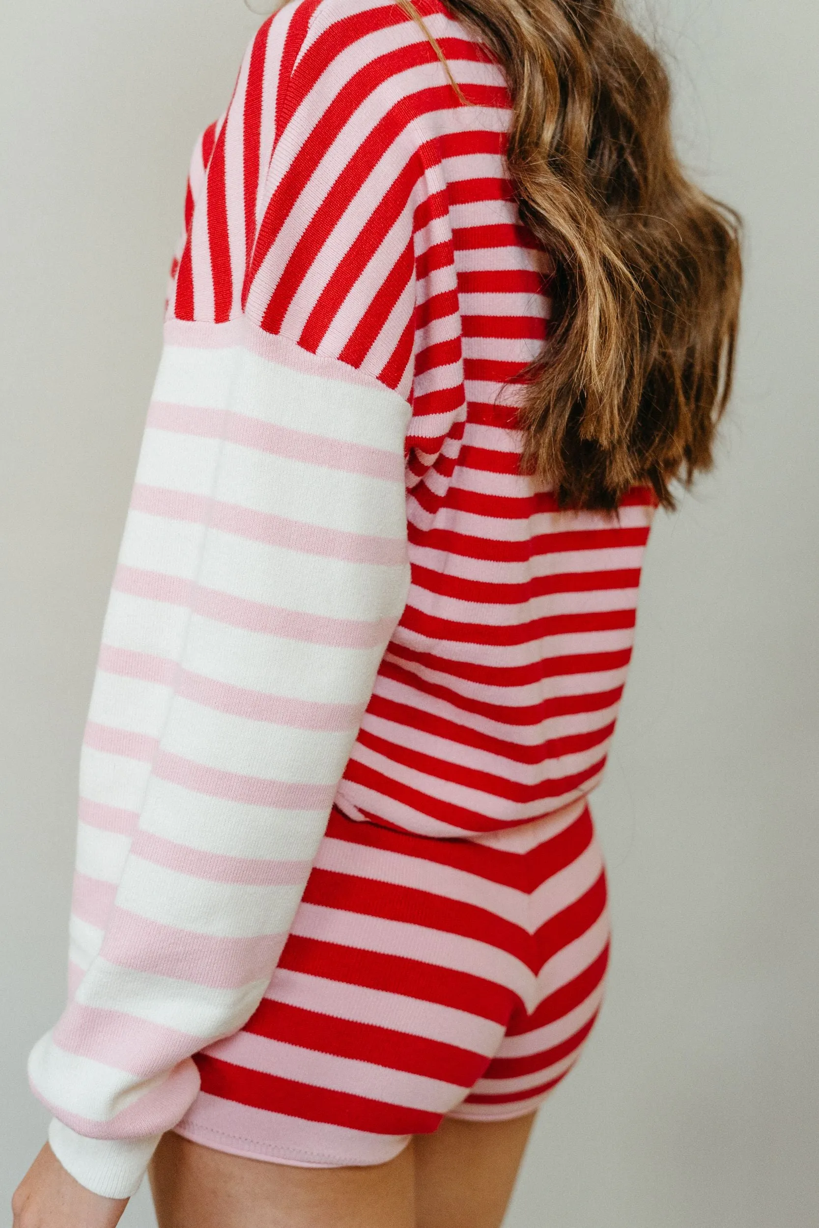 Pink High Waist Striped Knit Shorts CP10021