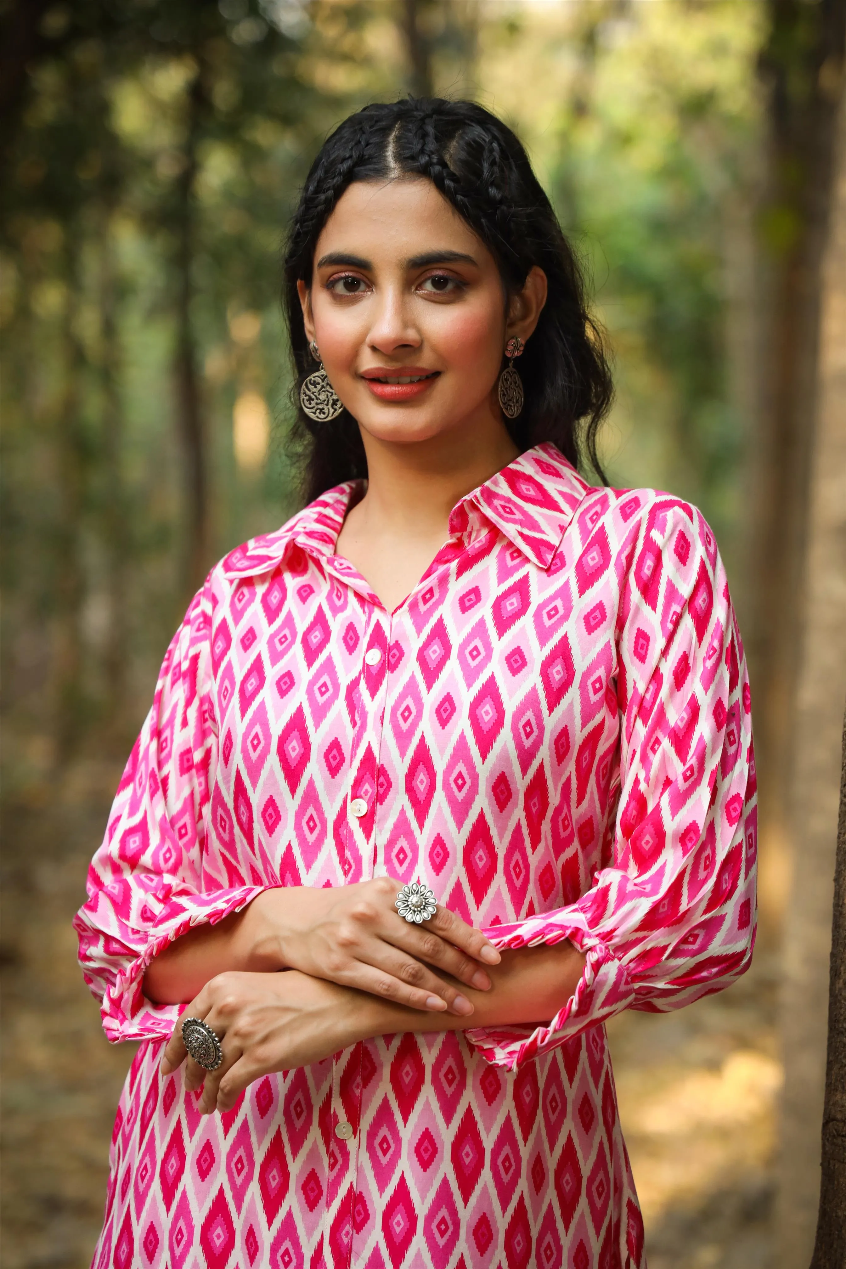Pink Muslin Ikat Print Co-Ord Set