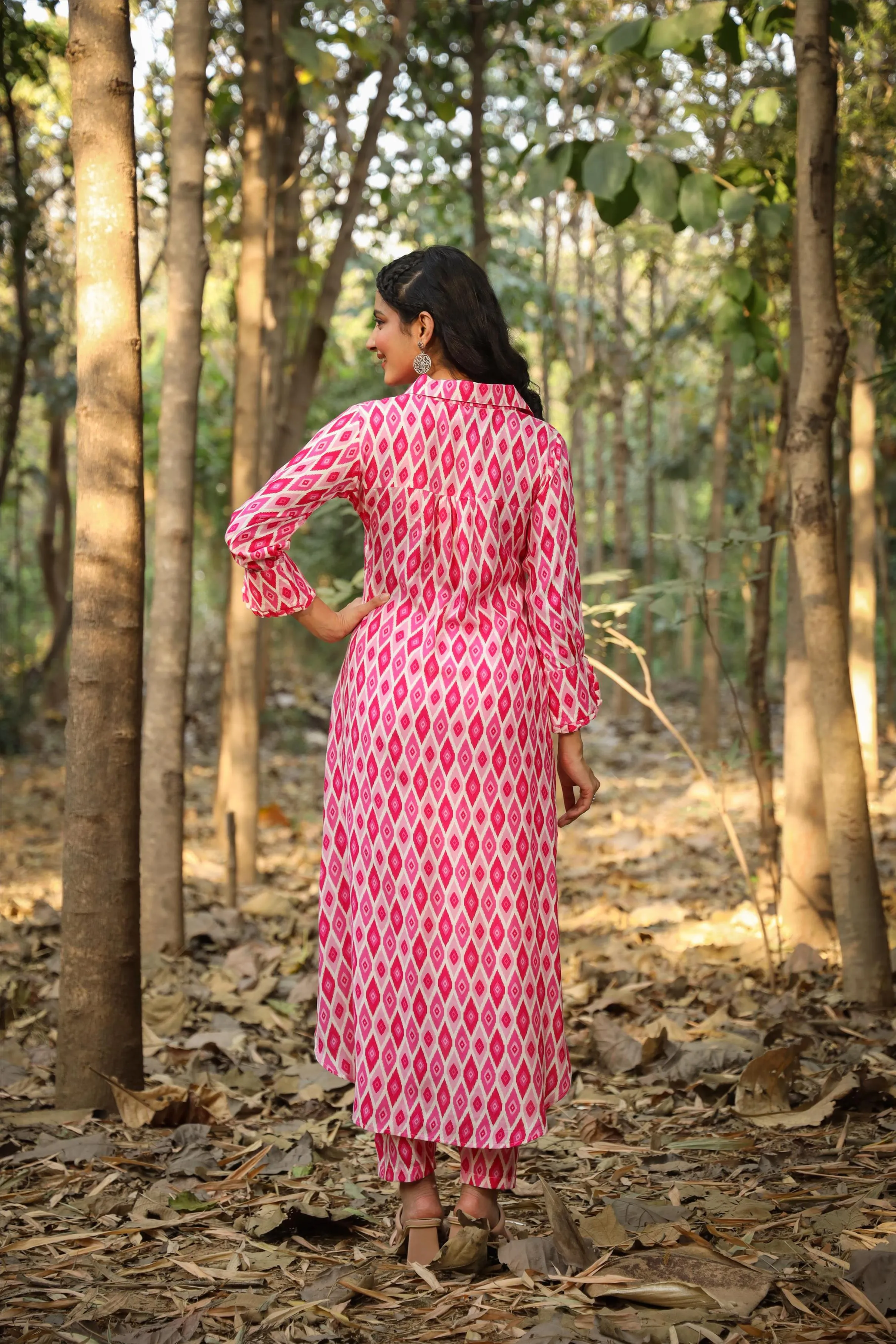 Pink Muslin Ikat Print Co-Ord Set