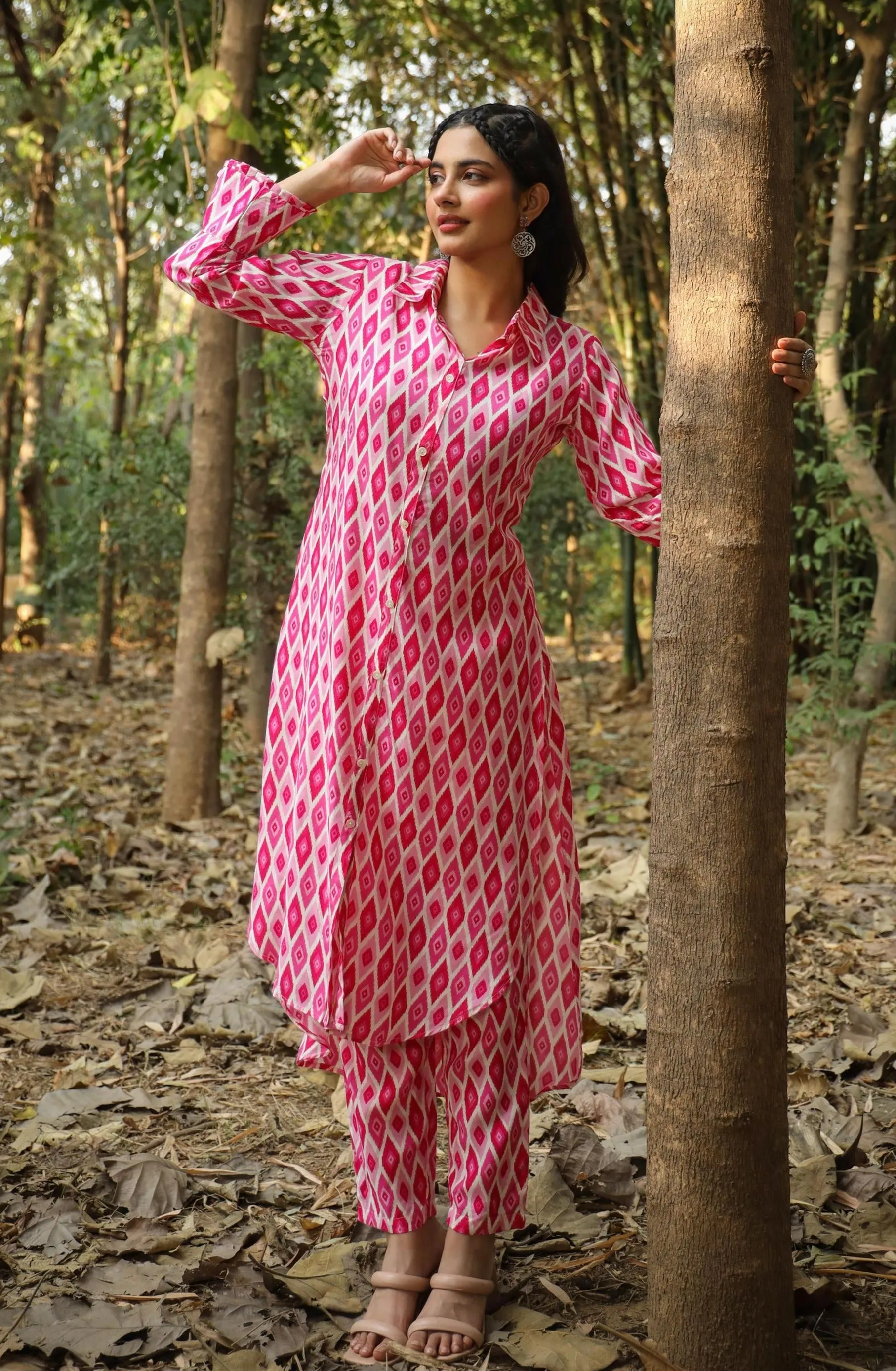 Pink Muslin Ikat Print Co-Ord Set