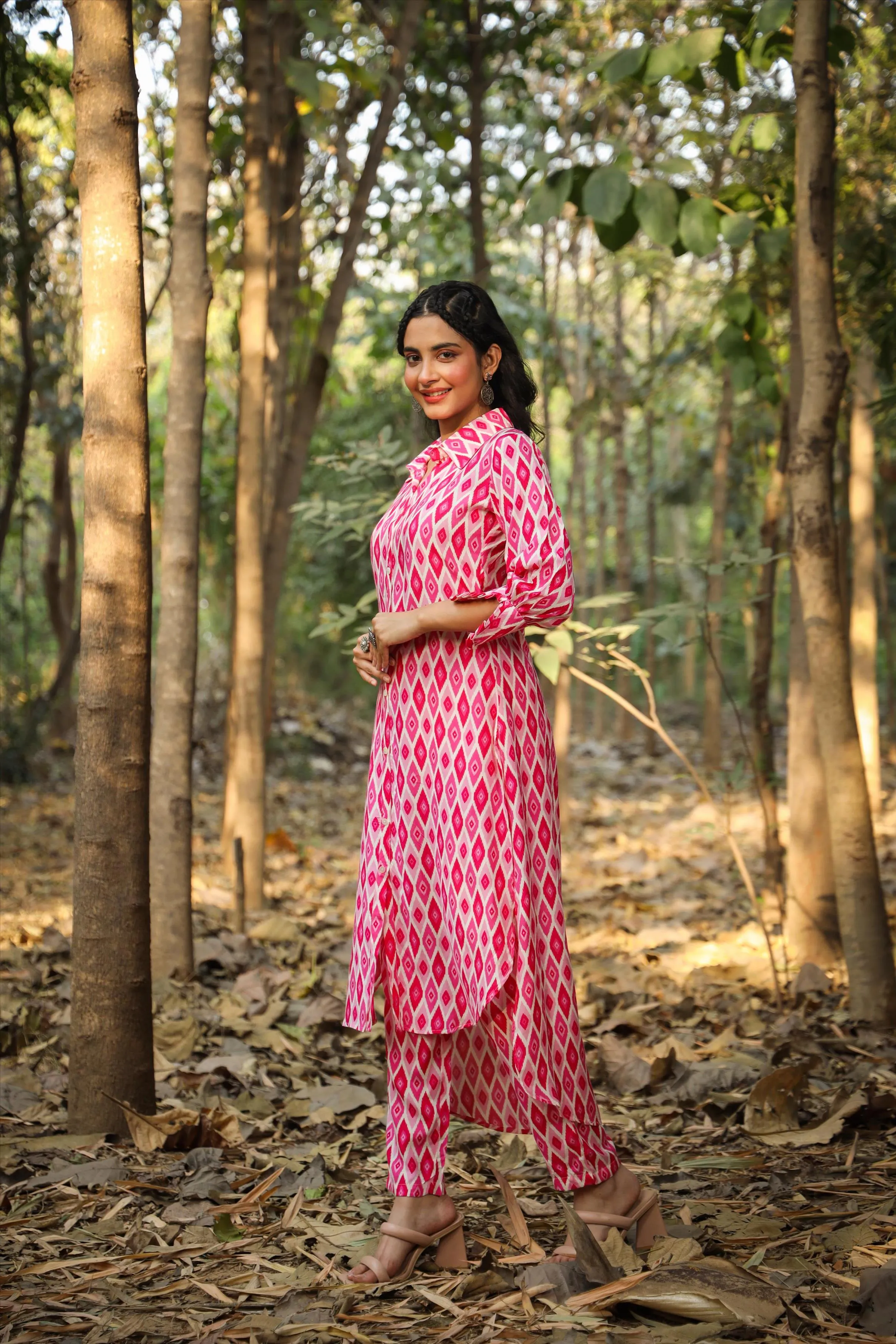 Pink Muslin Ikat Print Co-Ord Set