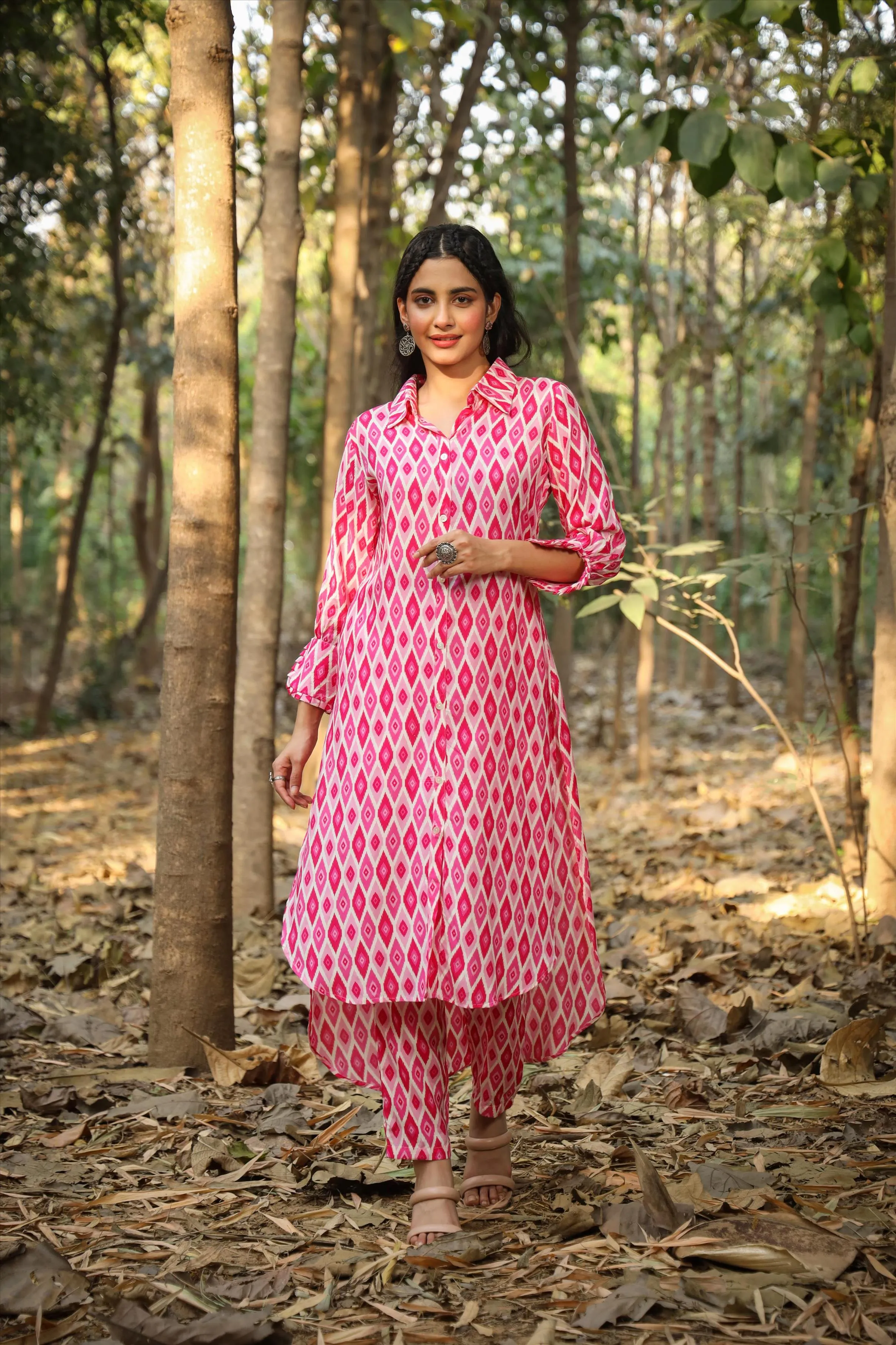 Pink Muslin Ikat Print Co-Ord Set