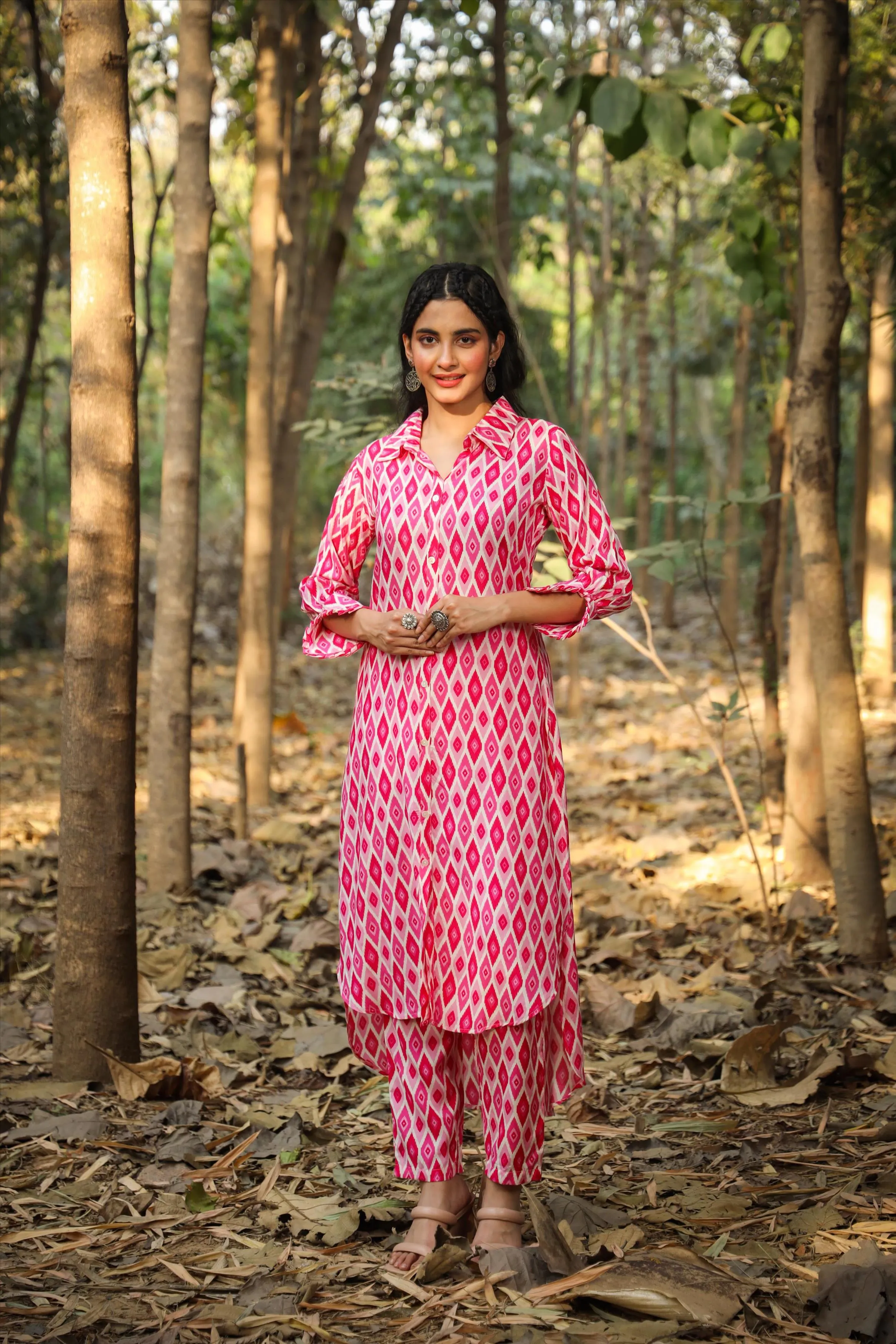 Pink Muslin Ikat Print Co-Ord Set