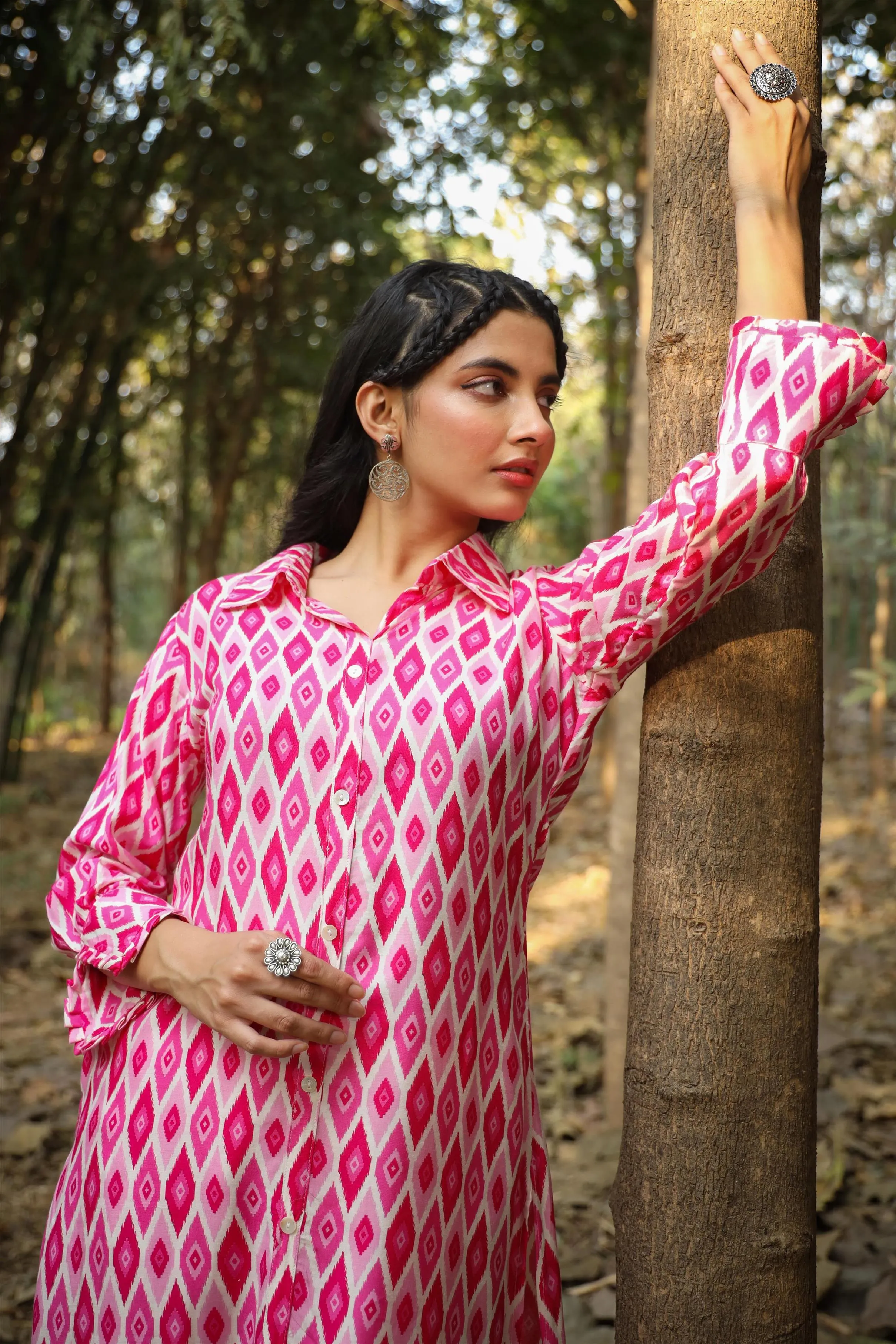 Pink Muslin Ikat Print Co-Ord Set