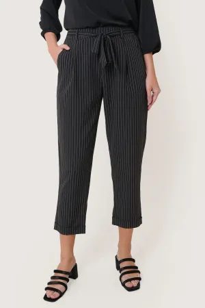 Pinstriped Ankle-Length Pull Up Trousers with Tie