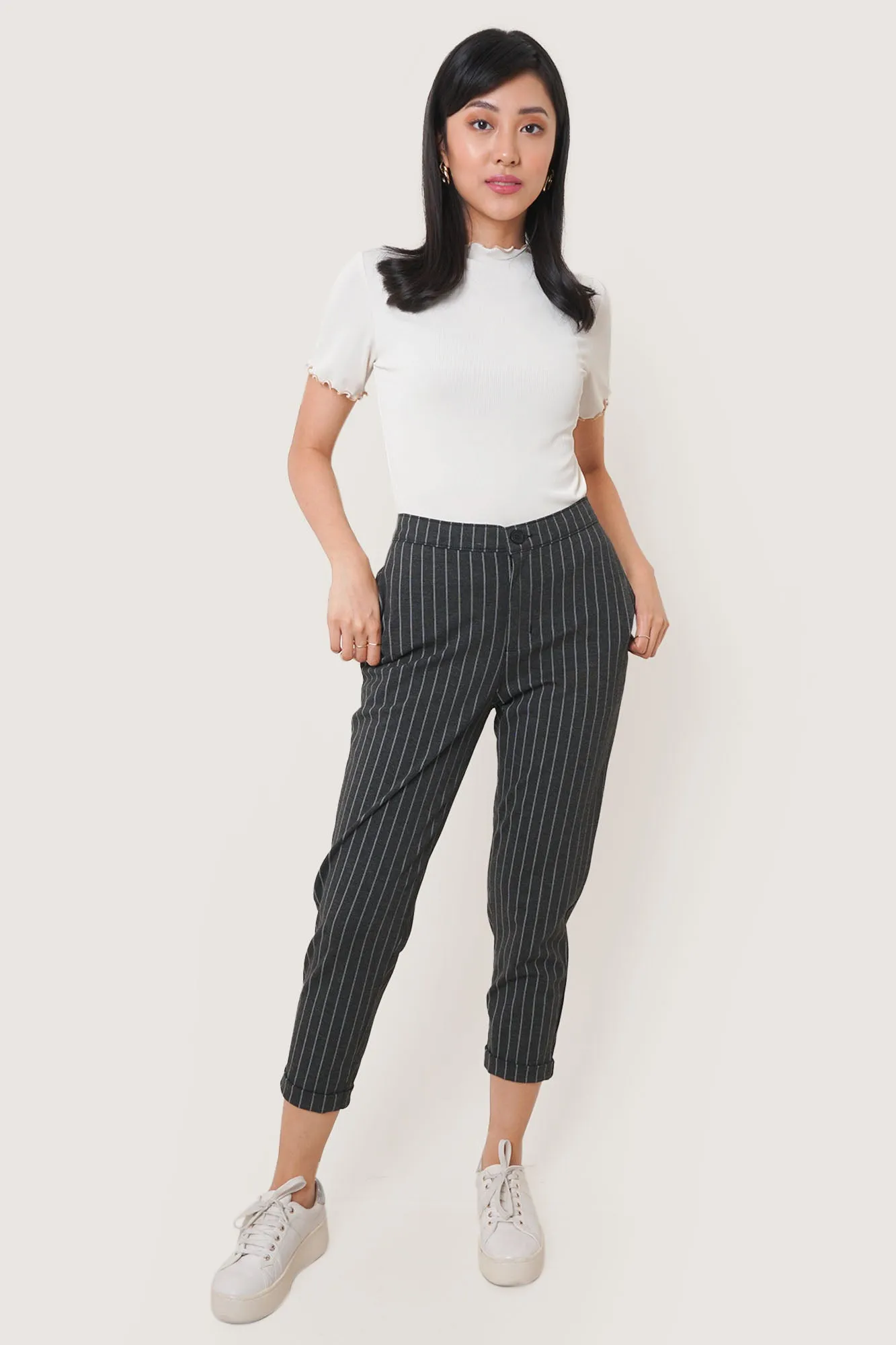 Pinstriped Pull Up Trousers