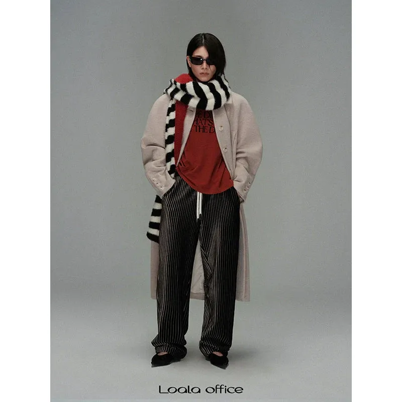 Pinstriped Wide-Leg Trousers