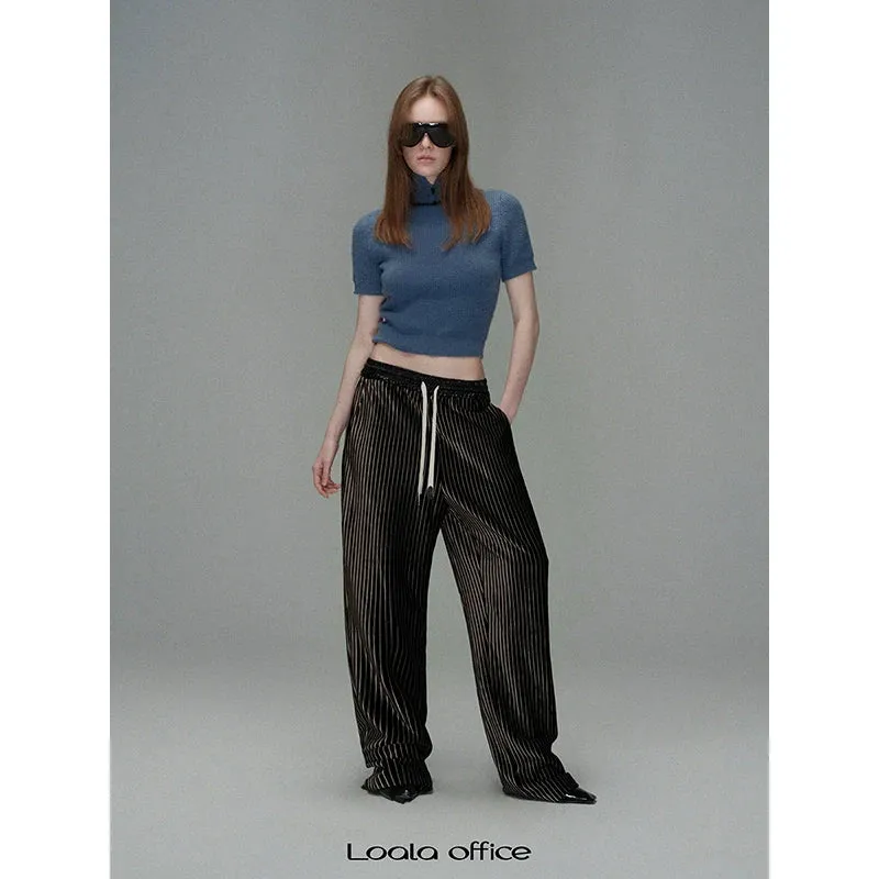 Pinstriped Wide-Leg Trousers