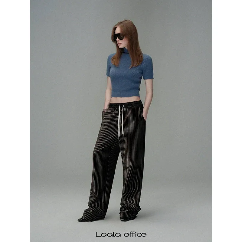 Pinstriped Wide-Leg Trousers