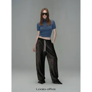 Pinstriped Wide-Leg Trousers