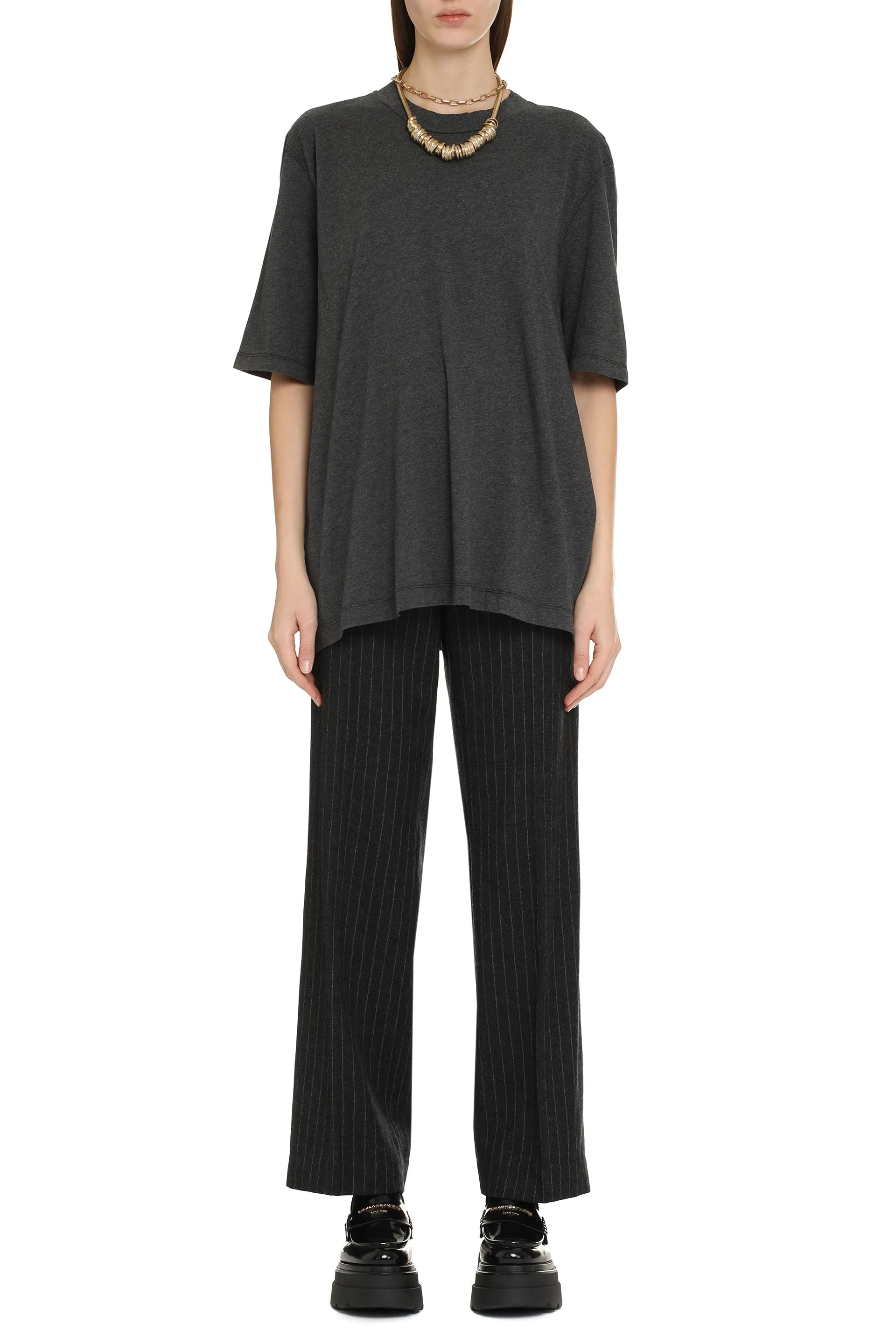 Pinstriped wool trousers