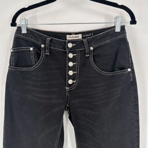Please Button Fly Black Boyfriend Jeans Made in Italy Size XS X Small