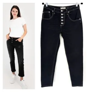 Please Button Fly Black Boyfriend Jeans Made in Italy Size XS X Small
