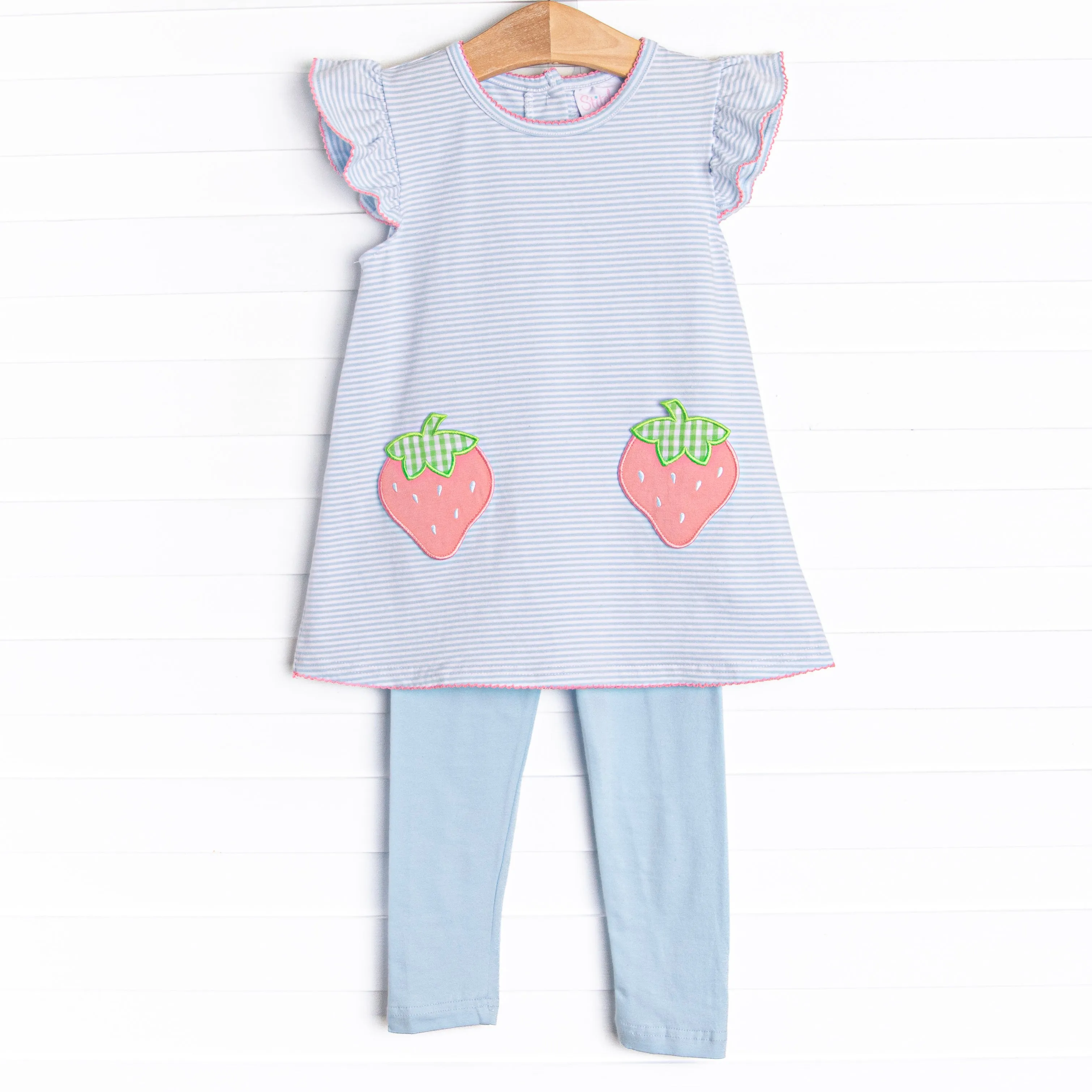 Pocketful of Berries Applique Legging Set, Blue