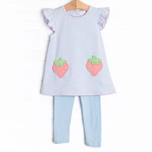 Pocketful of Berries Applique Legging Set, Blue